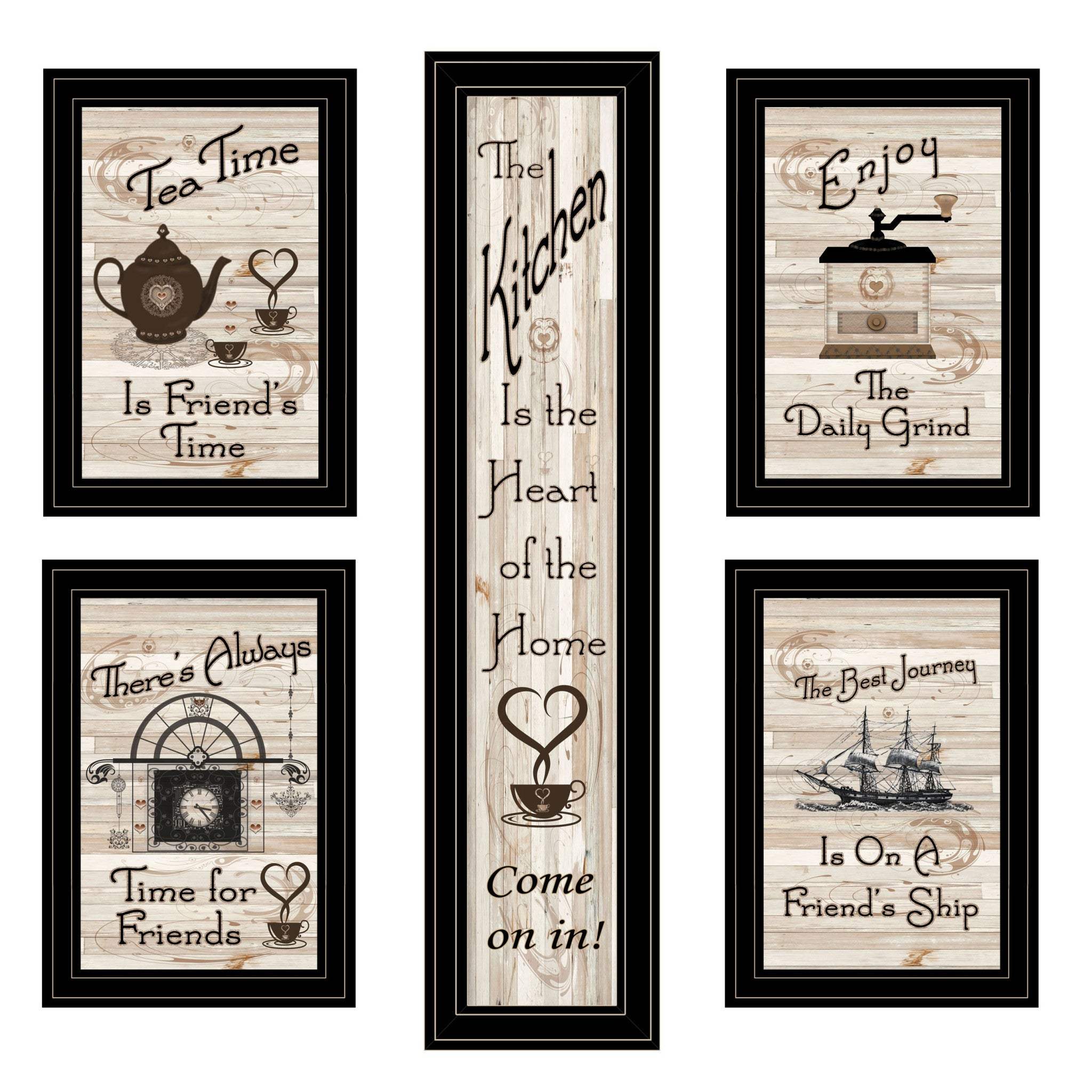 Set Of Five Kitchen Friendship Black Framed Print Kitchen Wall Art - Homeroots - Flyclothing LLC