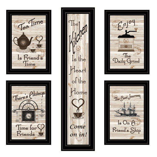 Set Of Five Kitchen Friendship Black Framed Print Kitchen Wall Art - Homeroots - Flyclothing LLC