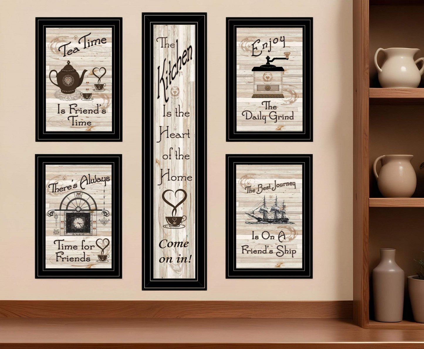Set Of Five Kitchen Friendship Black Framed Print Kitchen Wall Art - Homeroots - Flyclothing LLC