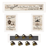 Set Of Four Kitchen Collection Seven Peg Mug Rack White Framed Print Kitchen Wall Art - Homeroots