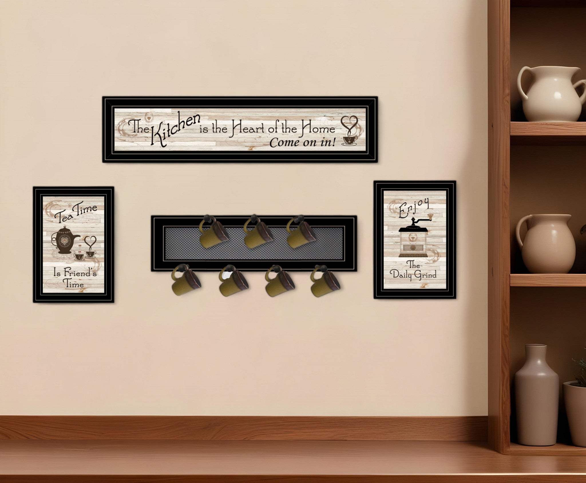 Set Of Four Kitchen Collection with Seven Peg Mug Kitchen Wall Art - Homeroots - Flyclothing LLC