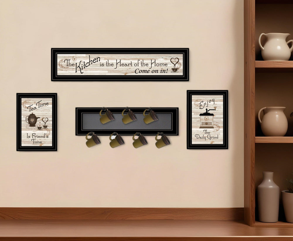 Set Of Four Kitchen Collection with Seven Peg Mug Kitchen Wall Art - Homeroots