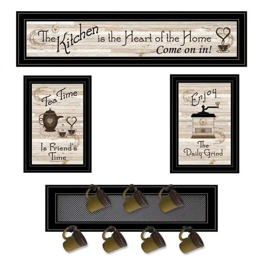 Set Of Four Kitchen Collection with Seven Peg Mug Kitchen Wall Art - Homeroots - Flyclothing LLC
