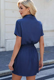 Drawstring Collared Neck Short Sleeve Denim Dress - Trendsi - Flyclothing LLC