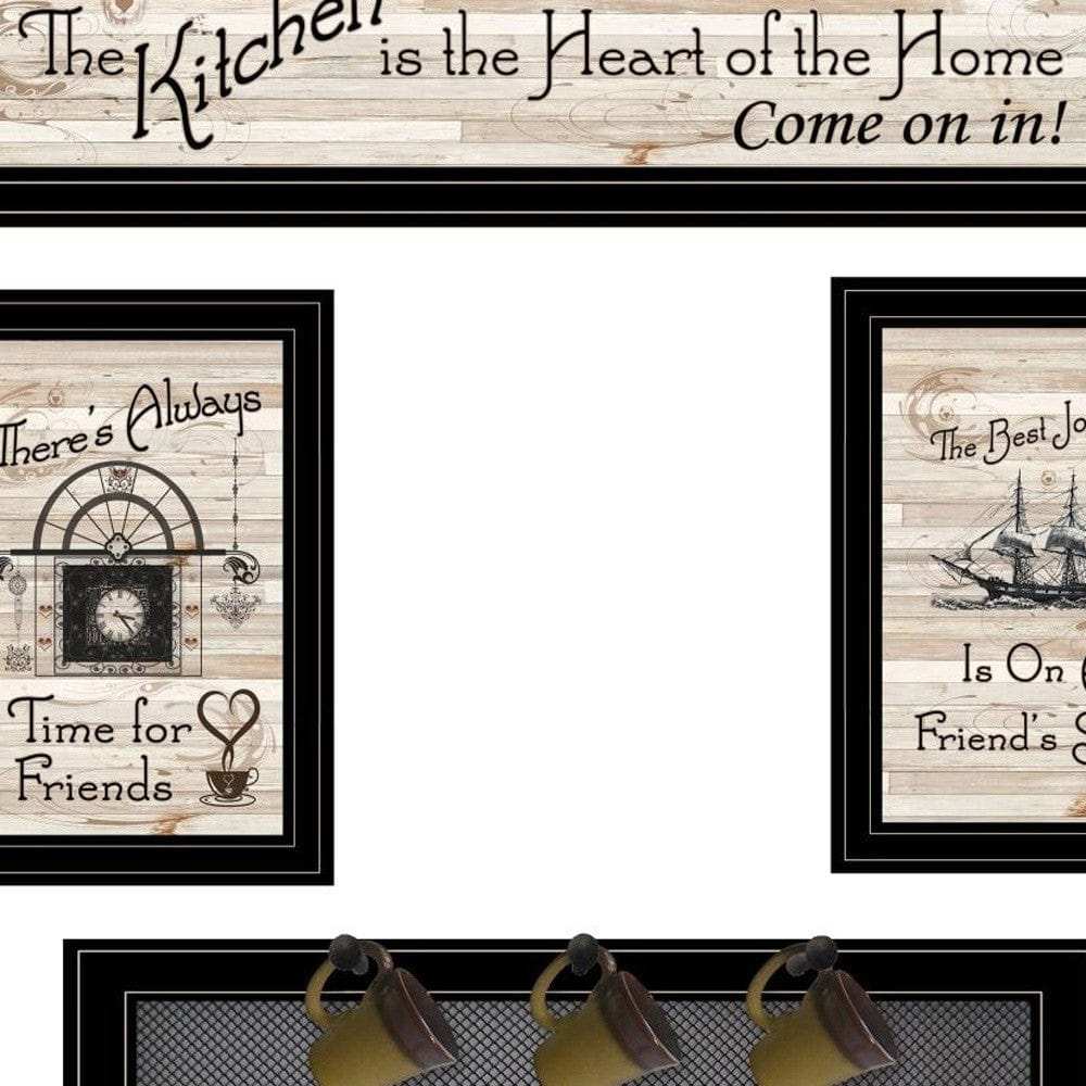 Set Of Four Kitchen Wall Art and Mug Rack - Homeroots - Flyclothing LLC