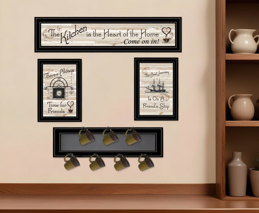 Set Of Four Kitchen Wall Art and Mug Rack - Homeroots