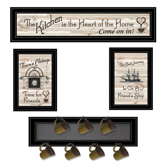 Set Of Four Kitchen Wall Art and Mug Rack - Homeroots - Flyclothing LLC