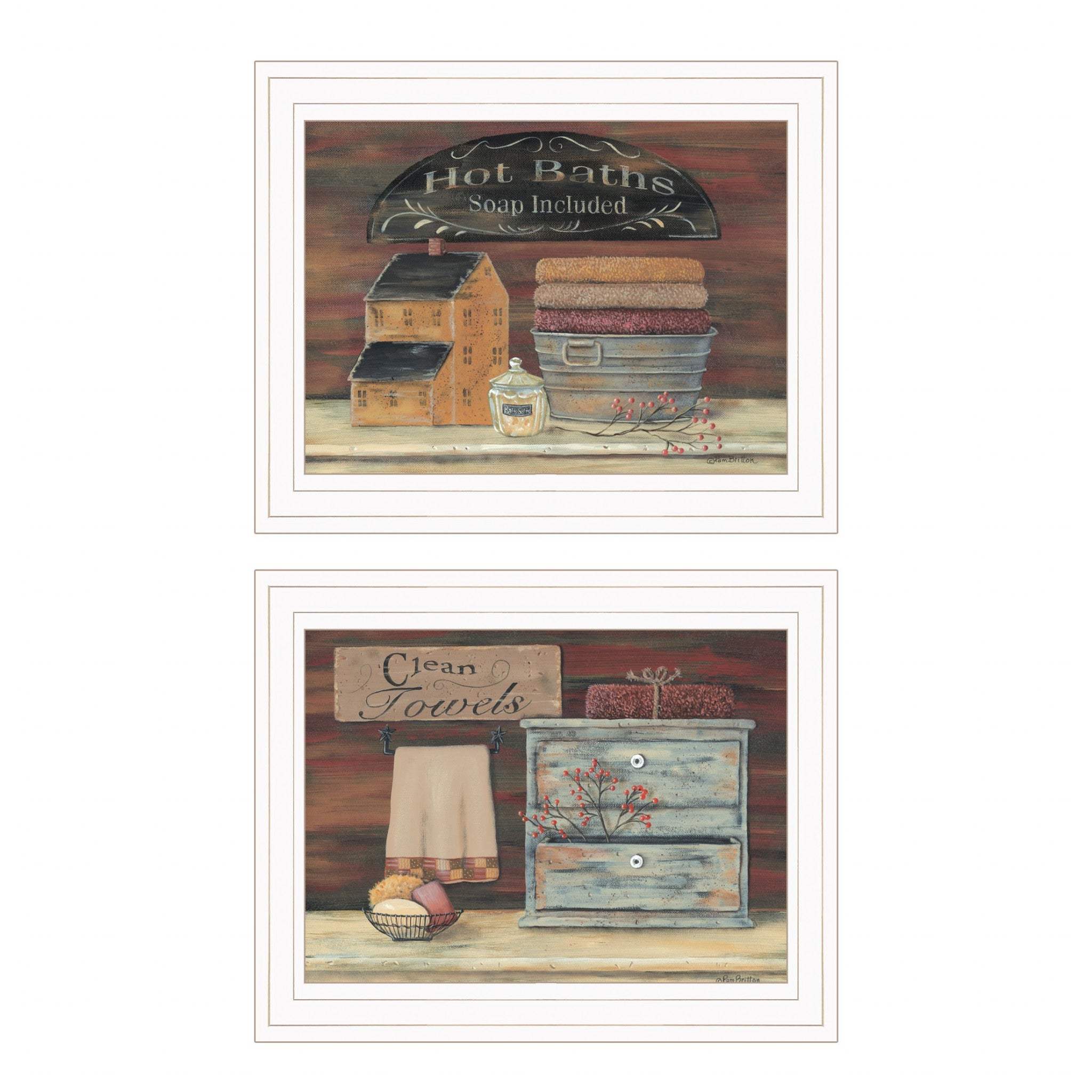 Set Of Two Hot Bath or Clean Towels 1 White Framed Print Bathroom Wall Art - Homeroots - Flyclothing LLC