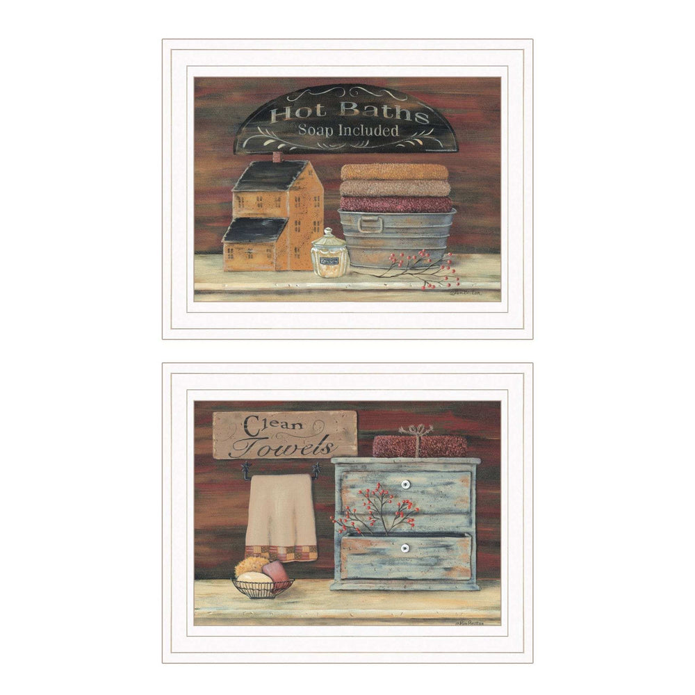 Set Of Two Hot Bath or Clean Towels 1 White Framed Print Bathroom Wall Art - Homeroots - Flyclothing LLC