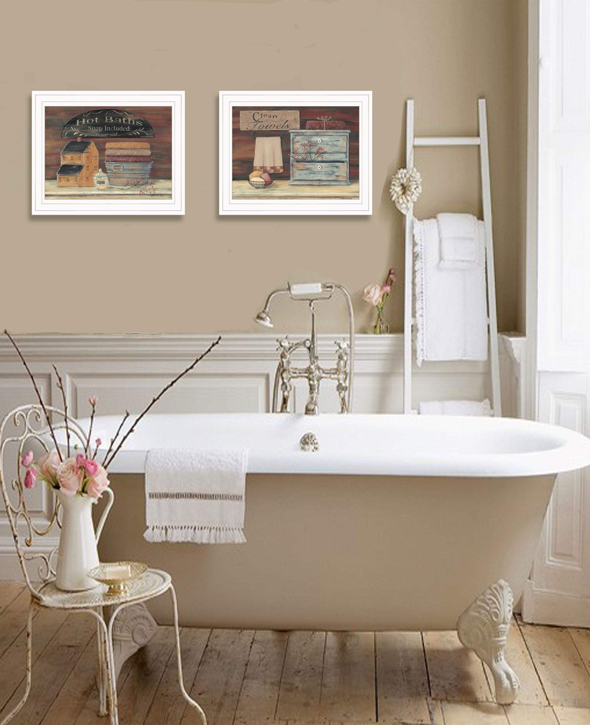 Set Of Two Hot Bath or Clean Towels 1 White Framed Print Bathroom Wall Art - Homeroots - Flyclothing LLC
