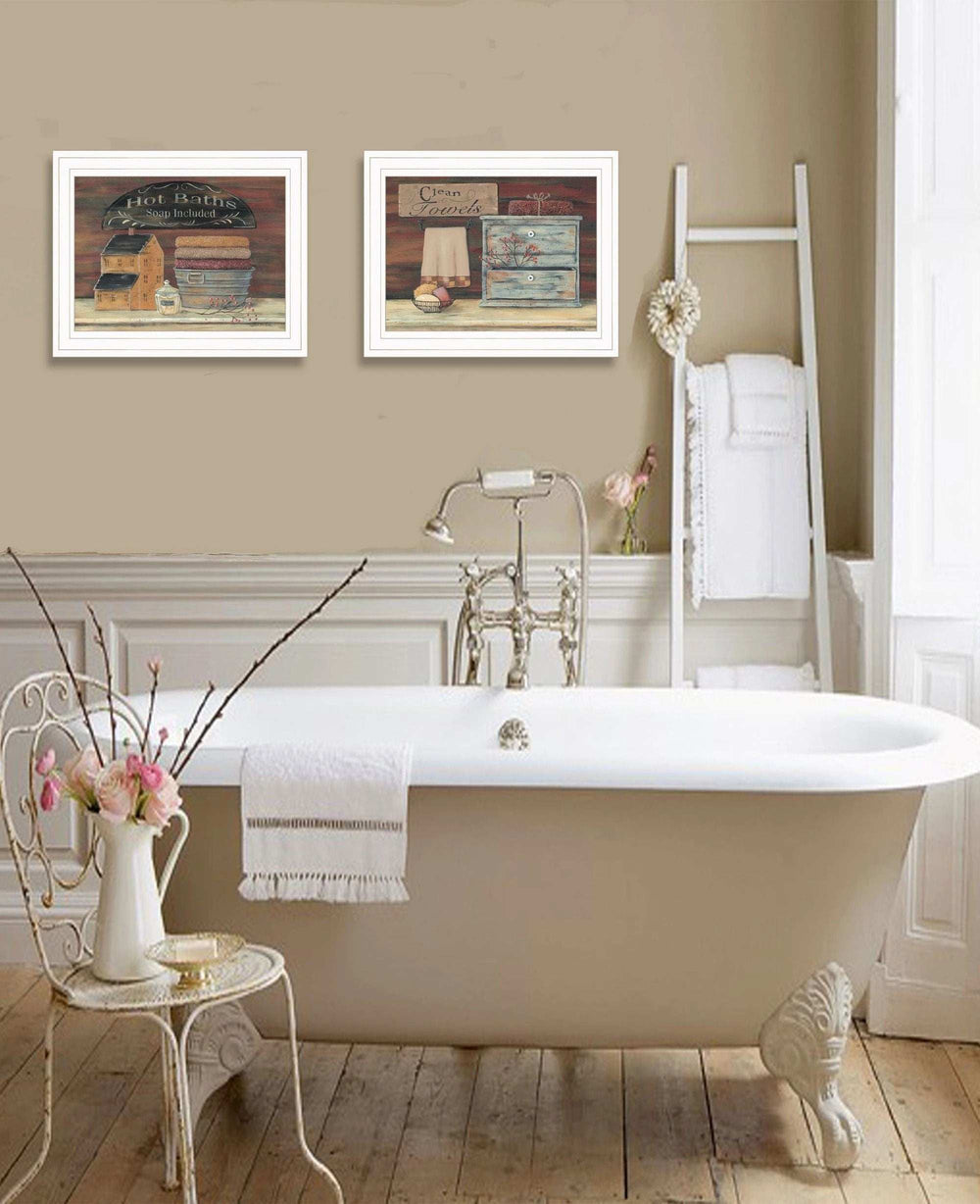 Set Of Two Hot Bath or Clean Towels 1 White Framed Print Bathroom Wall Art - Homeroots - Flyclothing LLC