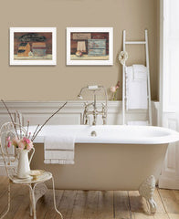 Set Of Two Hot Bath or Clean Towels 1 White Framed Print Bathroom Wall Art