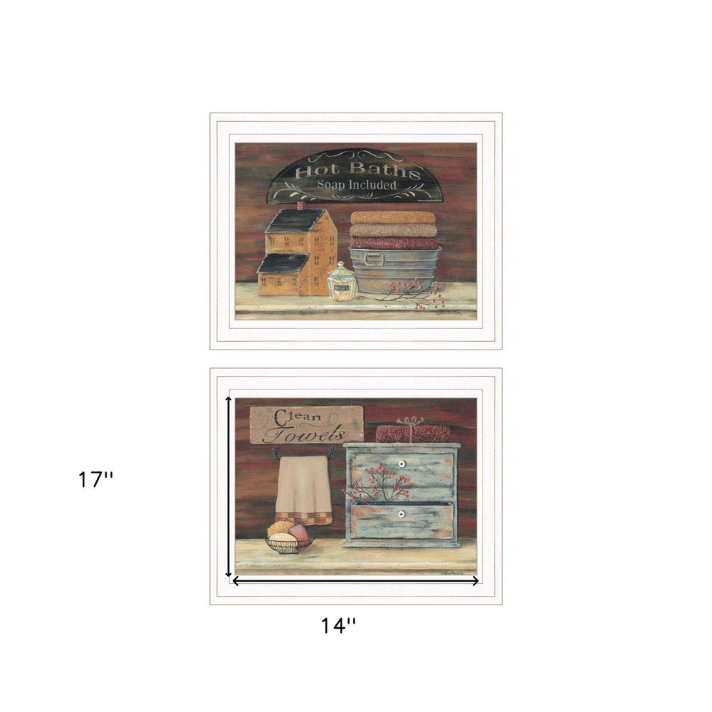Set Of Two Hot Bath or Clean Towels 1 White Framed Print Bathroom Wall Art - Homeroots - Flyclothing LLC
