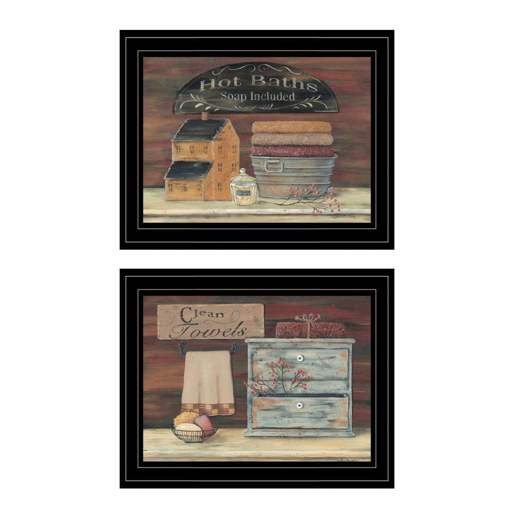 Set Of Two Hot Bath or Clean Towels 2 Black Framed Print Bathroom Wall Art - Homeroots - Flyclothing LLC
