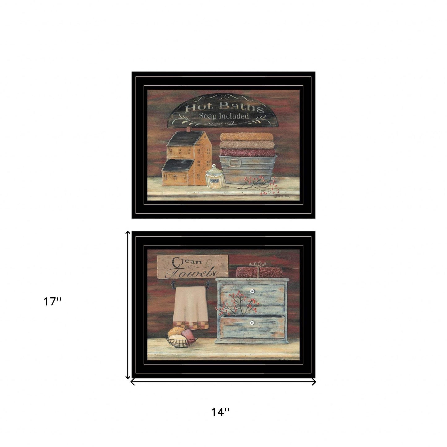 Set Of Two Hot Bath or Clean Towels 2 Black Framed Print Bathroom Wall Art - Homeroots - Flyclothing LLC