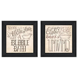 Set Of Two Soak and Unwind 1 Black Framed Print Bathroom Wall Art - Homeroots