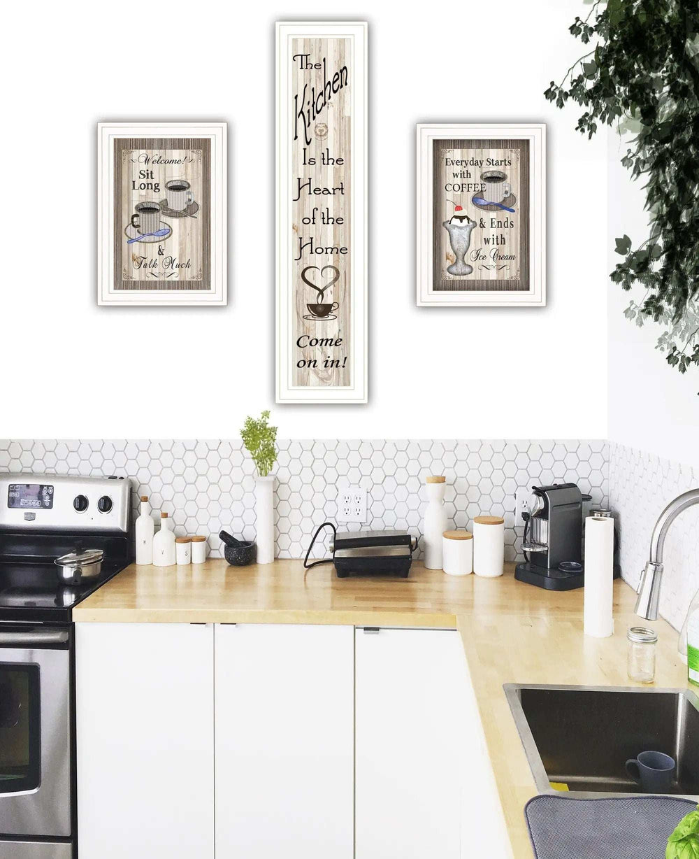 Set Of Three Come On In White Framed Print Kitchen Wall Art - Homeroots - Flyclothing LLC