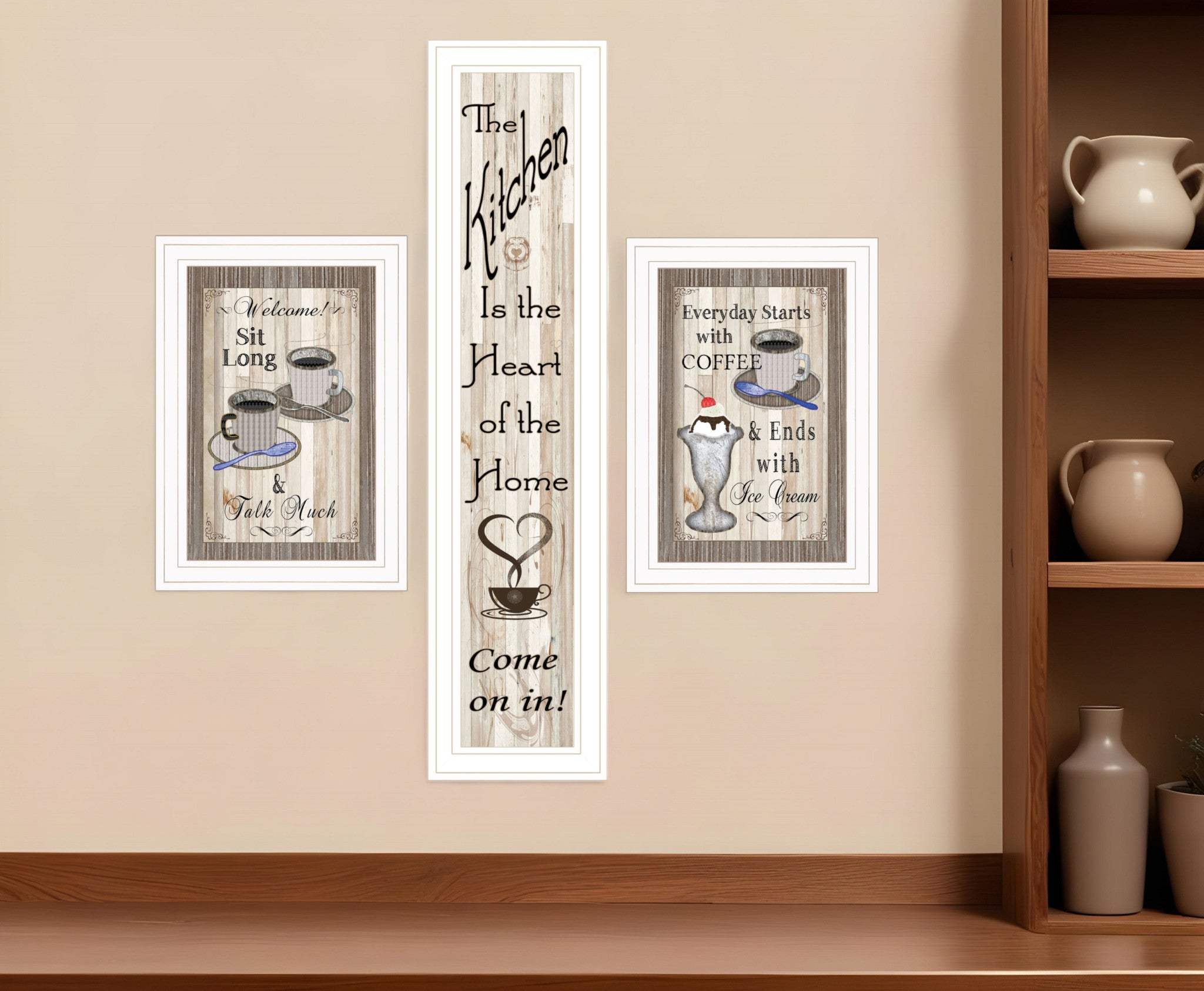 Set Of Three Come On In White Framed Print Kitchen Wall Art - Homeroots - Flyclothing LLC