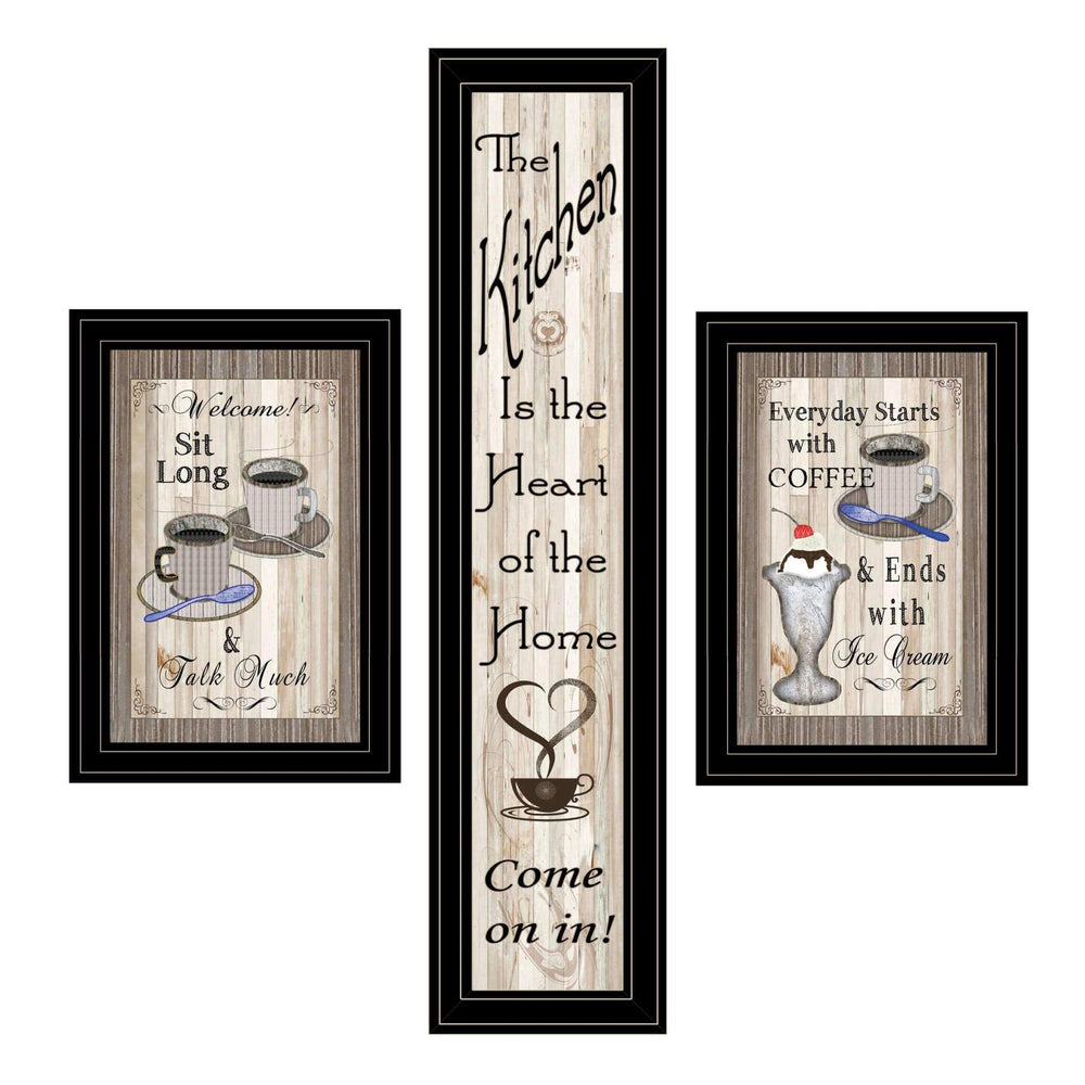 Set Of Three Come On In Black Framed Print Kitchen Wall Art - Homeroots - Flyclothing LLC