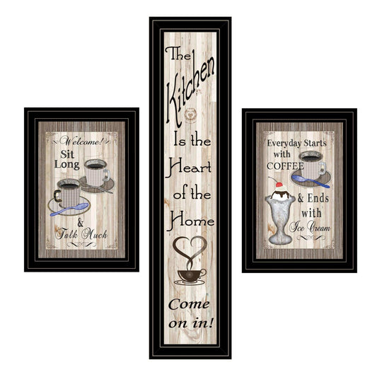Set Of Three Come On In Black Framed Print Kitchen Wall Art - Homeroots - Flyclothing LLC