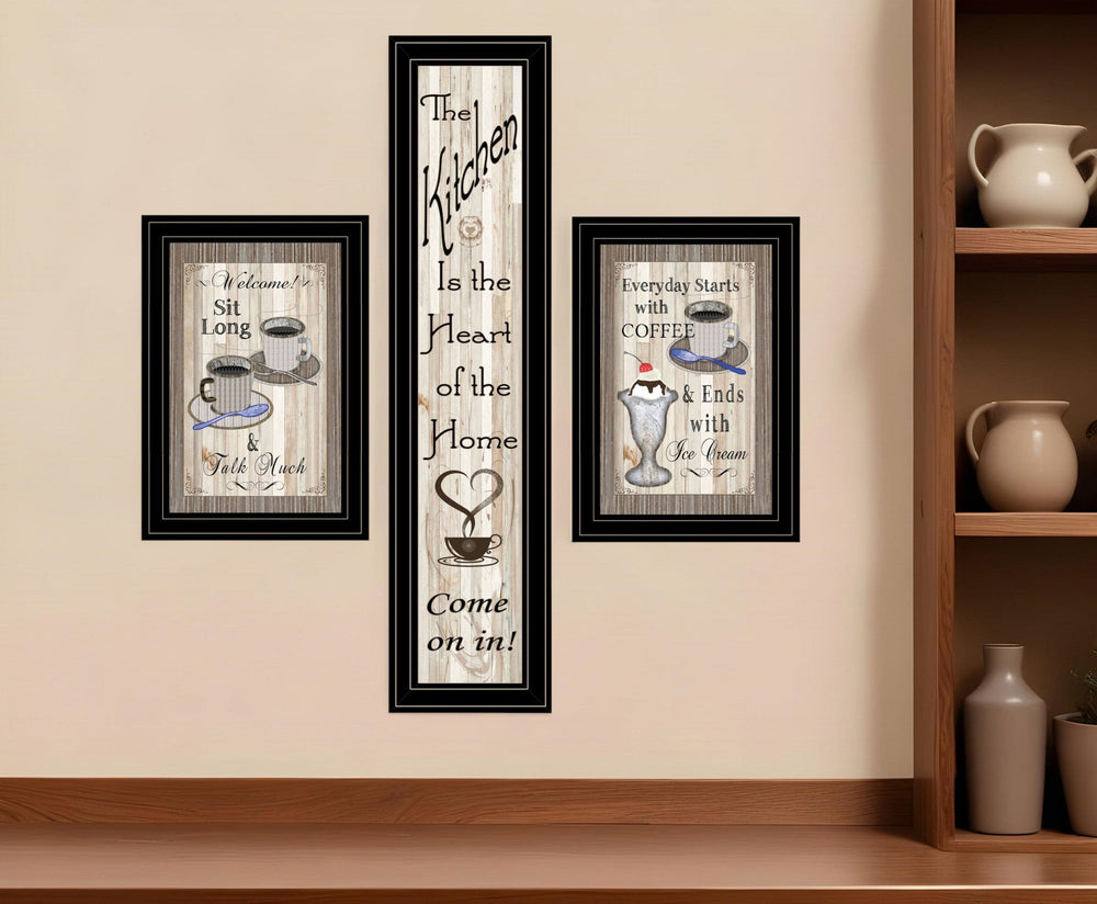 Set Of Three Come On In Black Framed Print Kitchen Wall Art - Homeroots