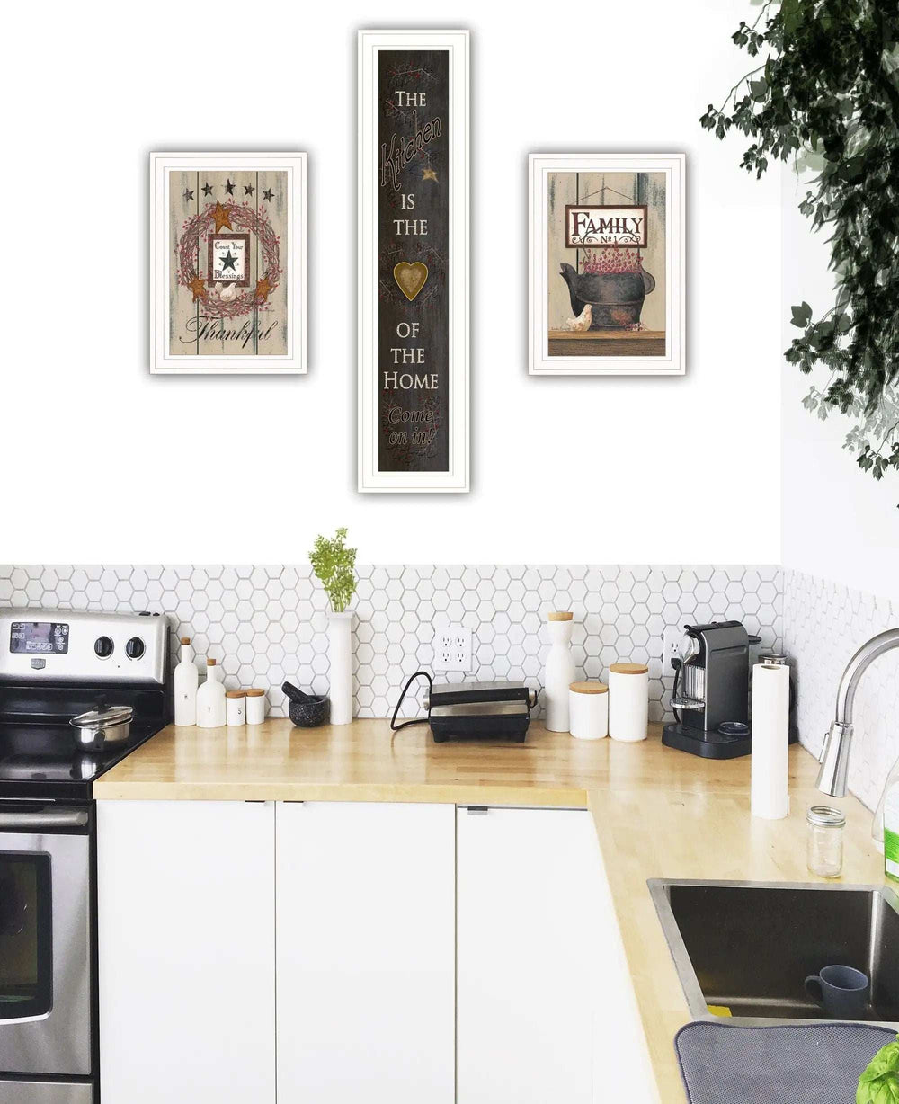 Set Of Three The Primitive Kitchen White Framed Print Kitchen Wall Art - Homeroots - Flyclothing LLC