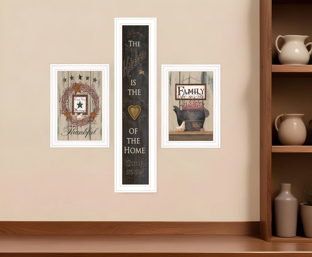Set Of Three The Primitive Kitchen White Framed Print Kitchen Wall Art - Homeroots