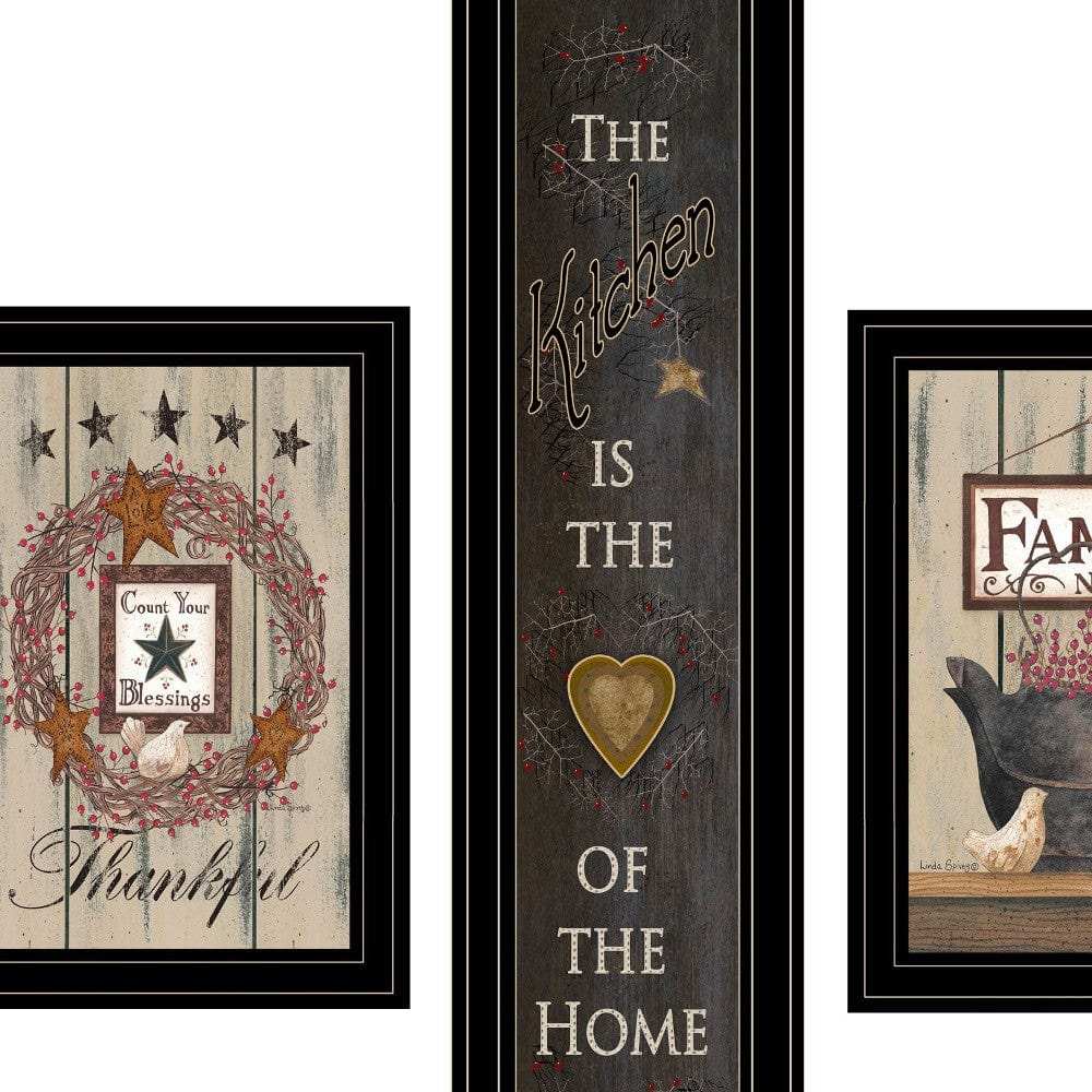 Set Of Three The Primitive Kitchen Black Framed Print Kitchen Wall Art - Homeroots - Flyclothing LLC