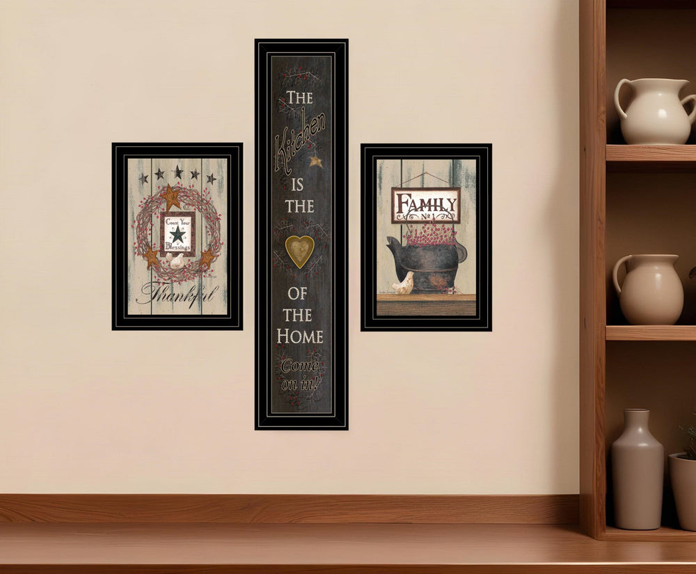 Set Of Three The Primitive Kitchen Black Framed Print Kitchen Wall Art - Homeroots