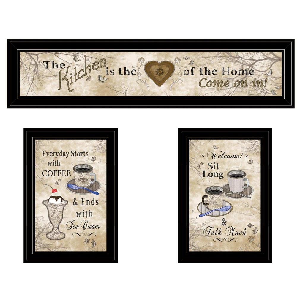 Set Of Three Love of Nature Kitchen Black Framed Print Kitchen Wall Art - Homeroots - Flyclothing LLC