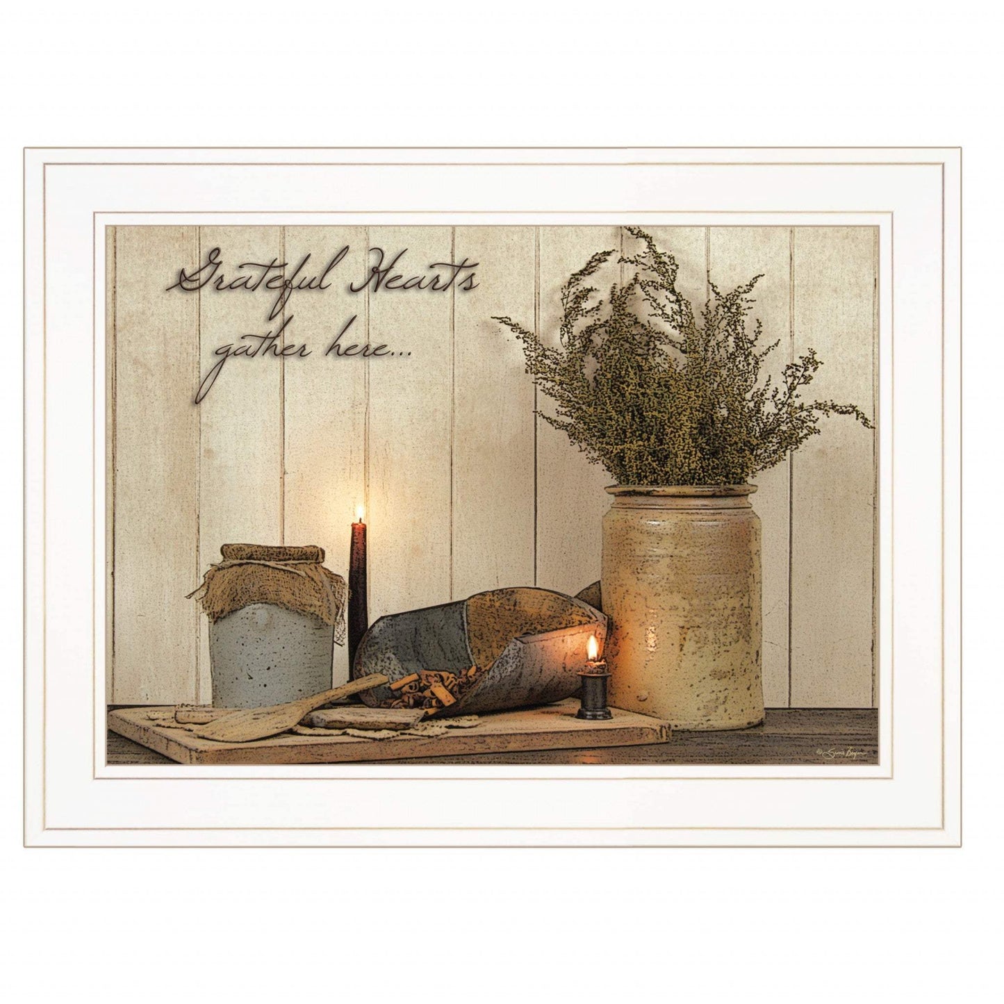 Grateful Hearts 1 White Framed Print Kitchen Wall Art - Homeroots - Flyclothing LLC