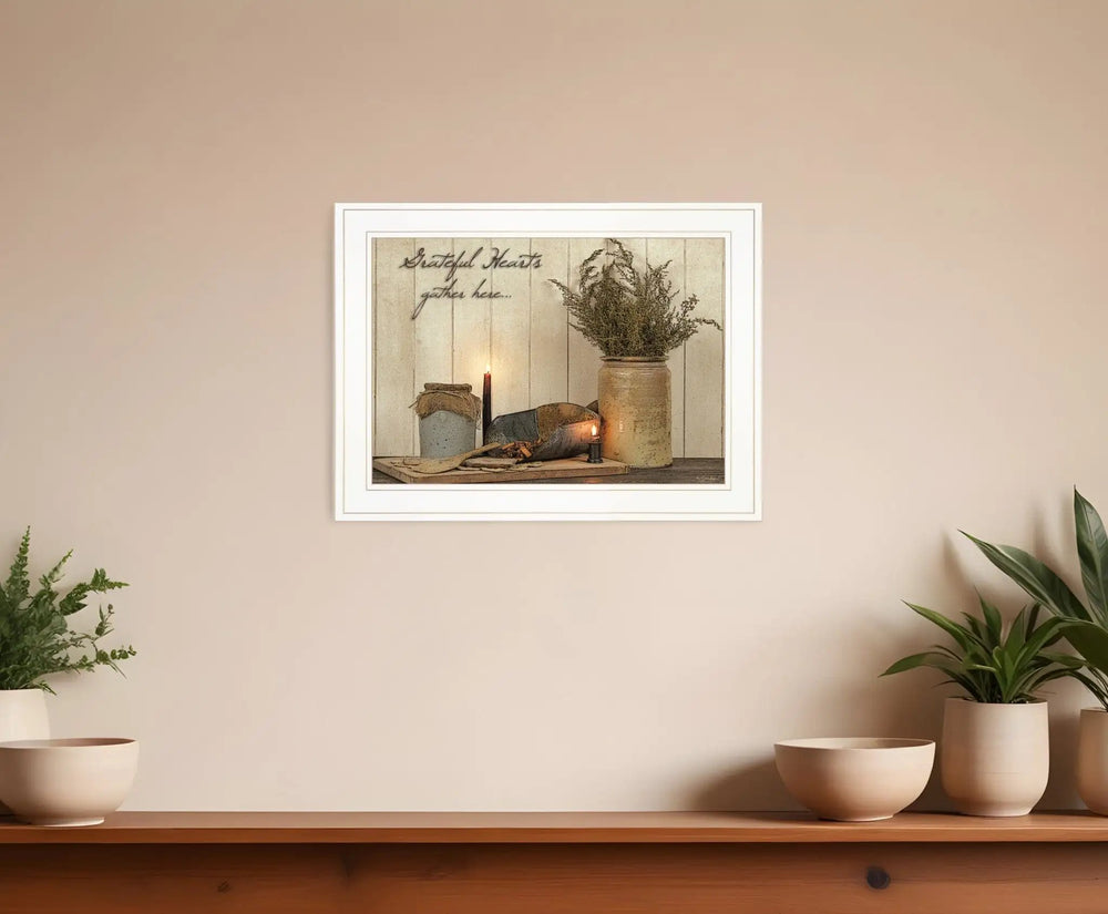 Grateful Hearts 1 White Framed Print Kitchen Wall Art - Homeroots