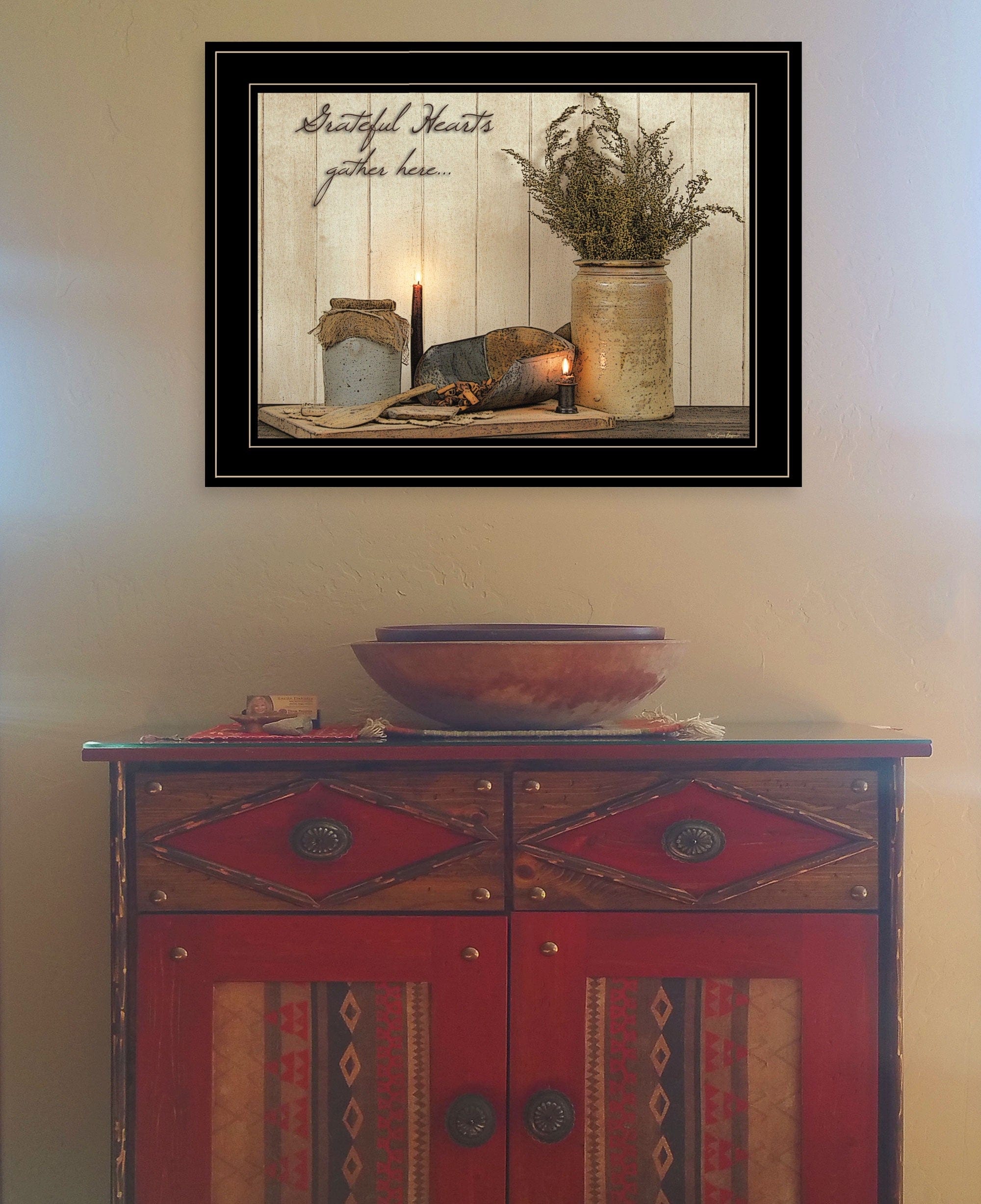 Grateful Hearts 2 Black Framed Print Kitchen Wall Art - Homeroots