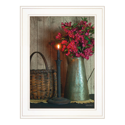 Basket and Blossoms White Framed Print Wall Art - Homeroots