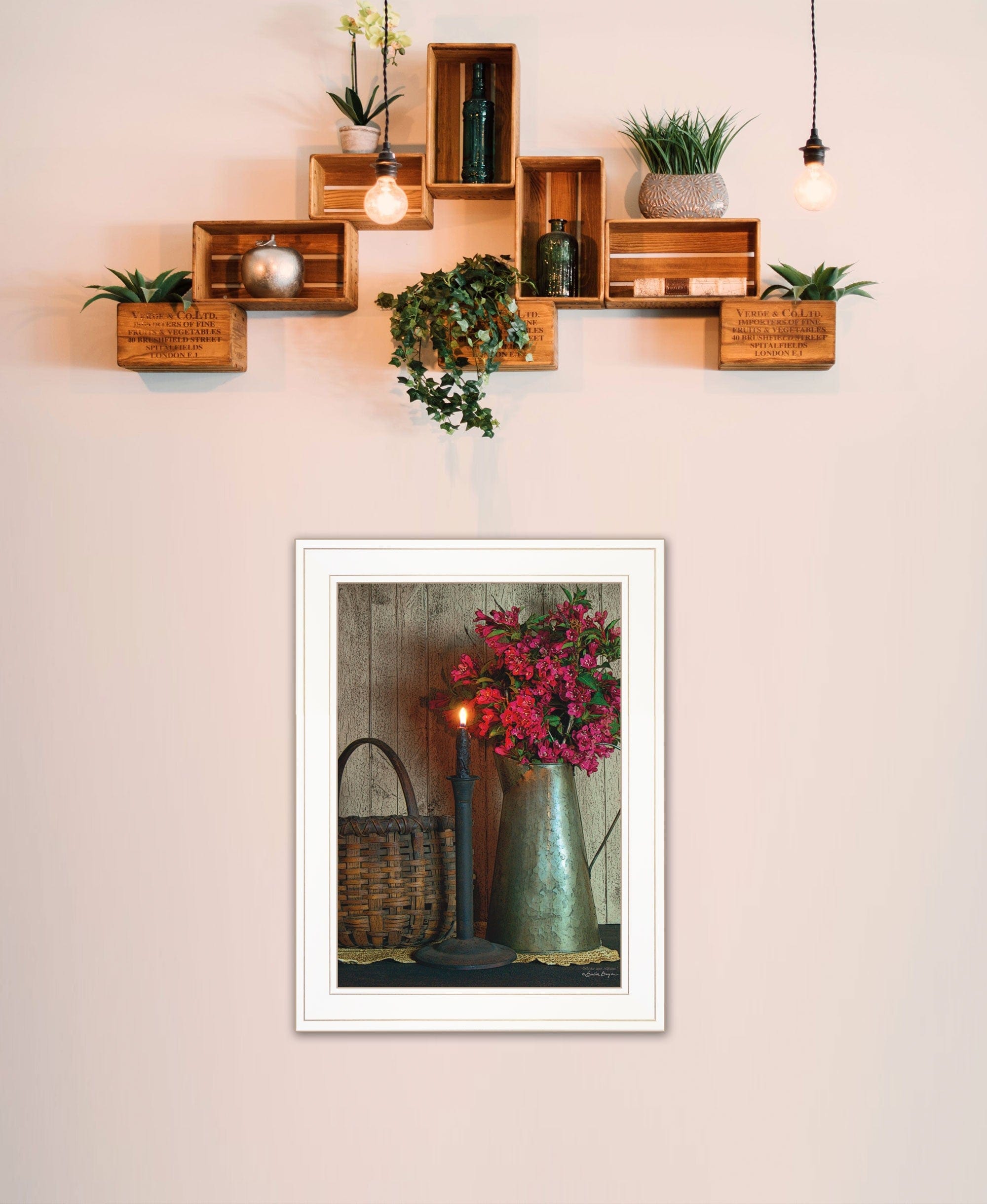 Basket and Blossoms White Framed Print Wall Art - Homeroots