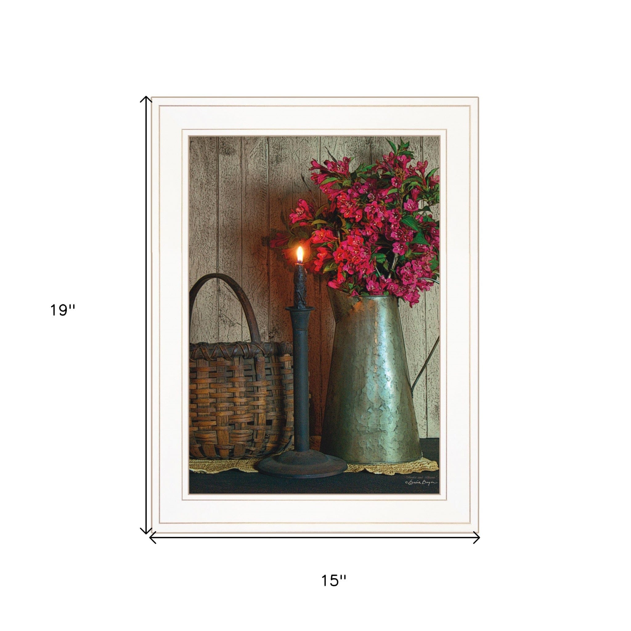 Basket and Blossoms White Framed Print Wall Art - Homeroots