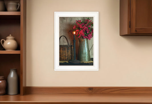 Basket and Blossoms White Framed Print Wall Art - Homeroots