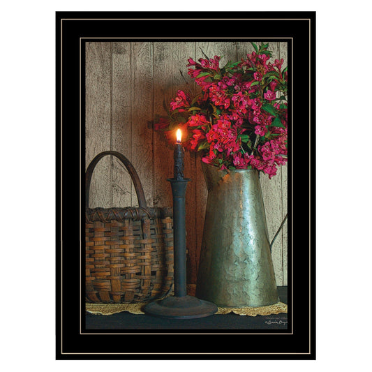 Basket and Blossoms Black Framed Print Wall Art - Homeroots