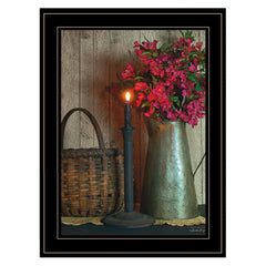 Basket and Blossoms Black Framed Print Wall Art - Homeroots
