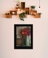 Basket and Blossoms Black Framed Print Wall Art - Homeroots