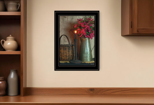Basket and Blossoms Black Framed Print Wall Art - Homeroots