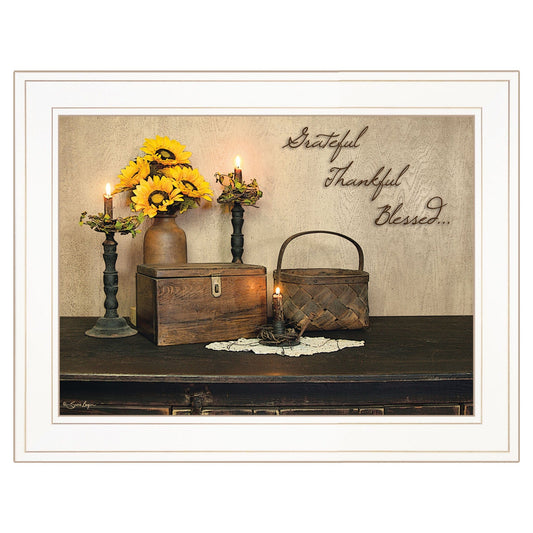 Grateful Thankful Blessing White Framed Print Wall Art - Homeroots