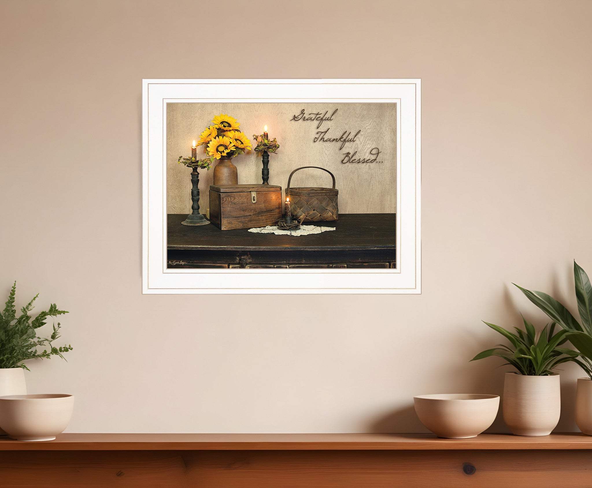 Grateful Thankful Blessing White Framed Print Wall Art - Homeroots - Flyclothing LLC