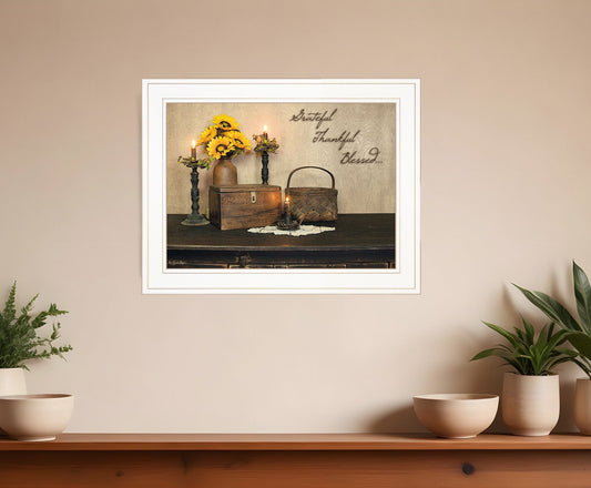 Grateful Thankful Blessing White Framed Print Wall Art - Homeroots
