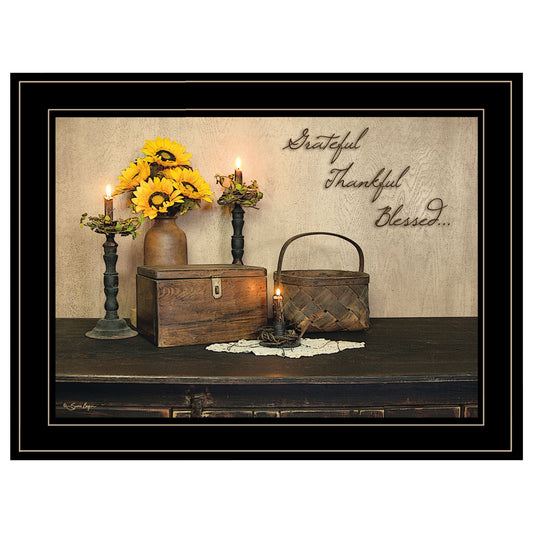 Grateful Thankful Blessing 2 Black Framed Print Wall Art - Homeroots