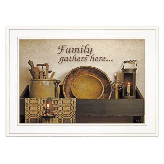 Family Gather Here 2 White Framed Print Kitchen Wall Art - Homeroots