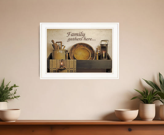 Family Gather Here 2 White Framed Print Kitchen Wall Art - Homeroots