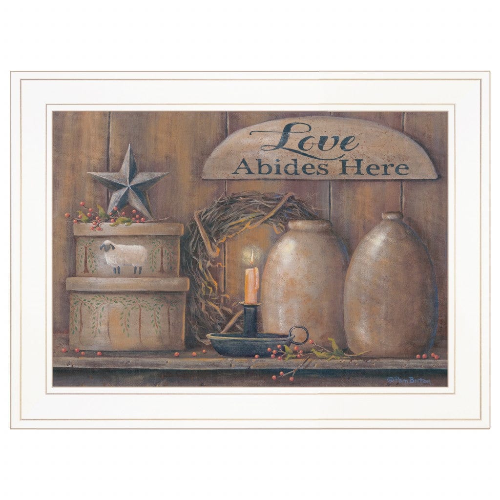 Love Abides Here Shelf 2 White Framed Print Wall Art - Homeroots