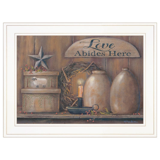 Love Abides Here Shelf 2 White Framed Print Wall Art - Homeroots