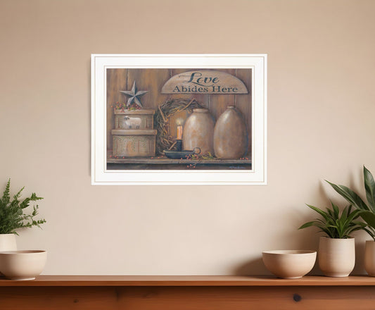 Love Abides Here Shelf 2 White Framed Print Wall Art - Homeroots